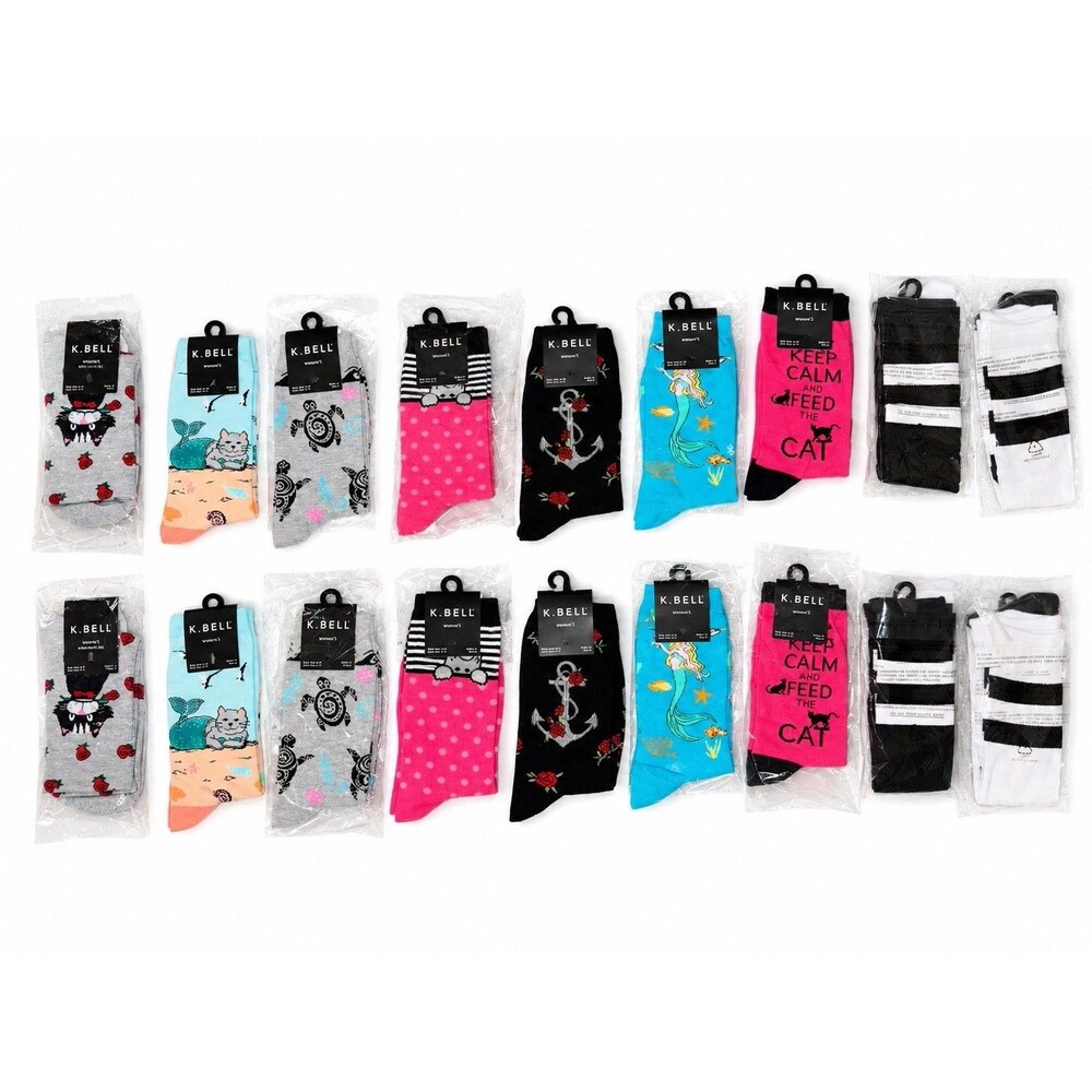 Wholesale 18 Pairs K Bell Women’s Socks Lot Novelty Crew Socks Sock Size 9-11